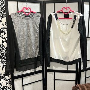 Harlowe & Graham Long sleeve black white gray pearl blouse top shirts Bundle Set